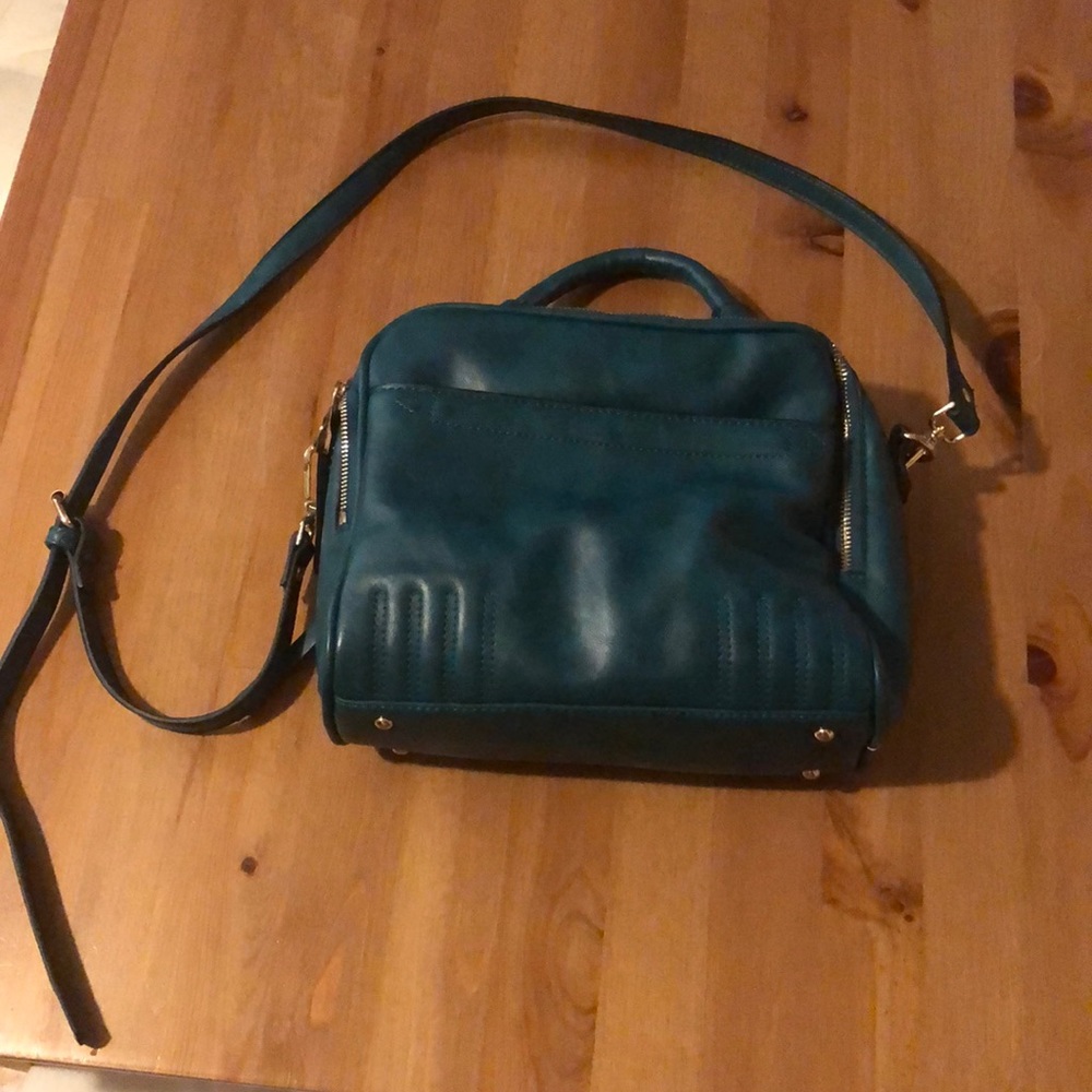 Teal and gold crossbody purse